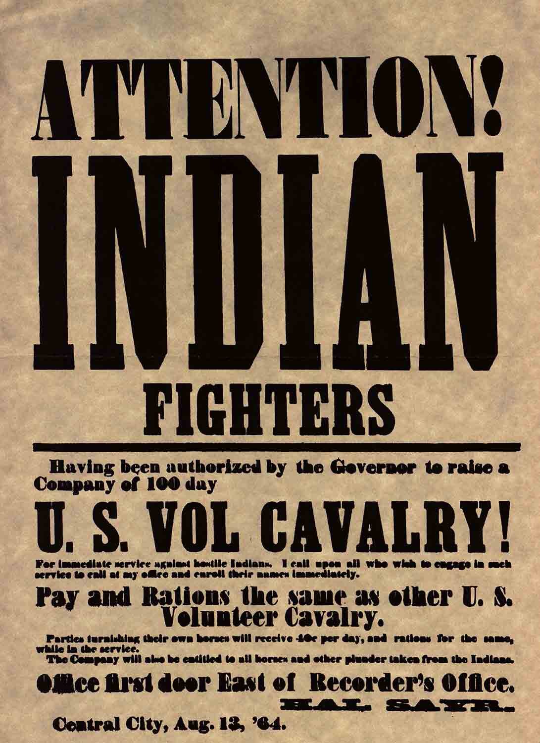 Recruitment poster for the 3rd Colorado Cavalry