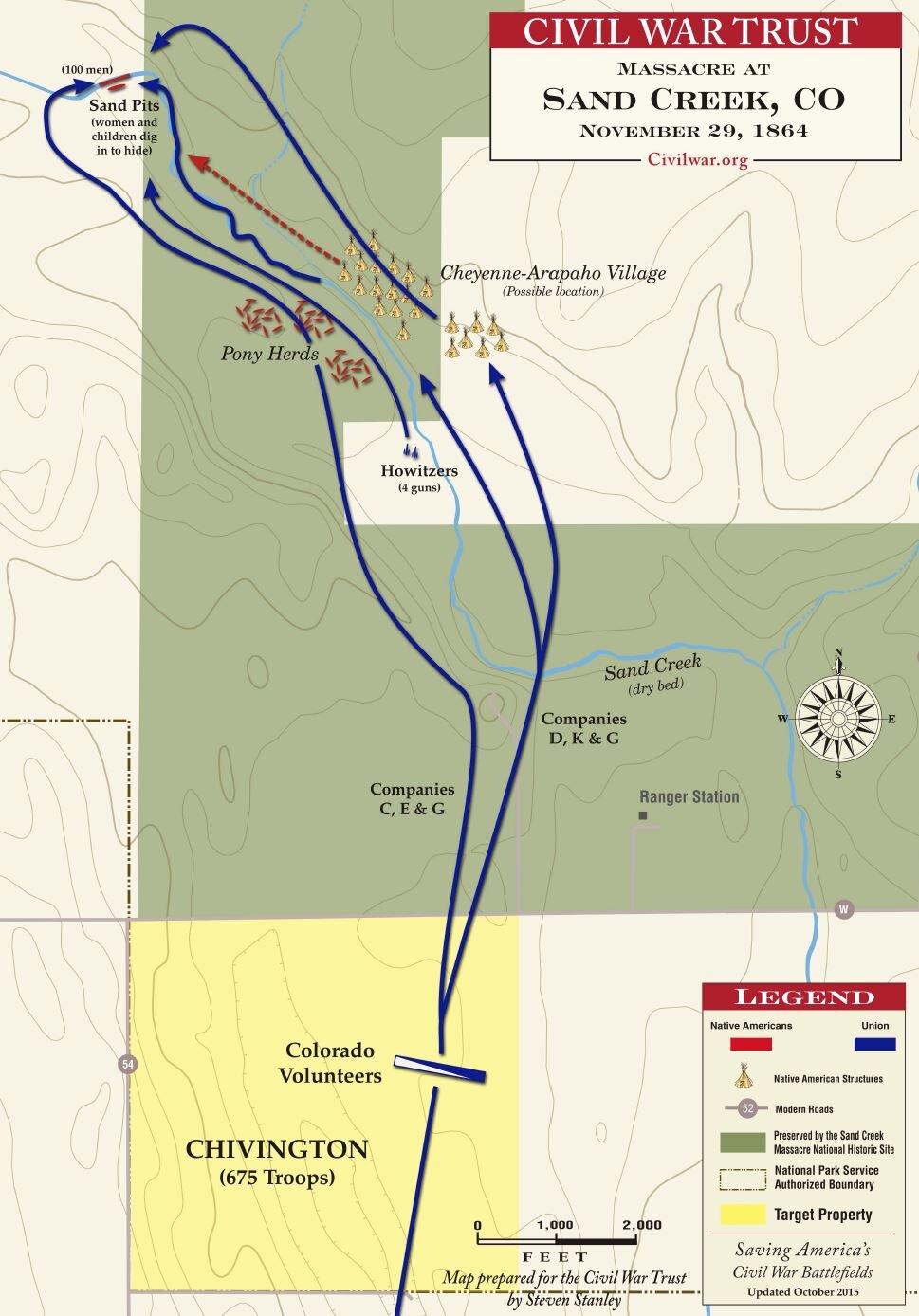American Battlefield Trust’s map of the Battle of Sand Creek