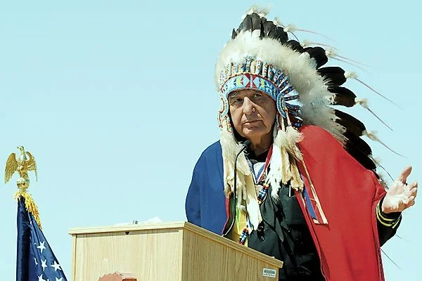 Senator Ben Nighthorse Campbell gestures during his address at the dedication of the Sand Creek Massacre National Historic Site on June 1st, 2007.