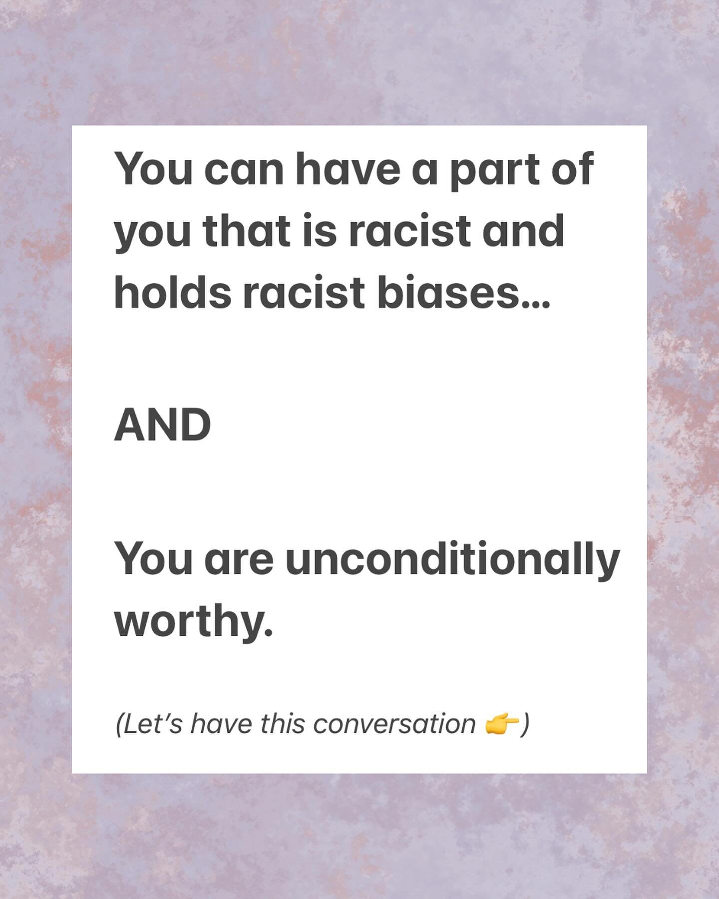 Non-white friends, I realize I am still centering white worthiness in this part of the conversation - but I&rsquo;m hoping it will lead to more white folks actually listening to YOU &amp; your experience &amp; perspectives.

In a society that constan