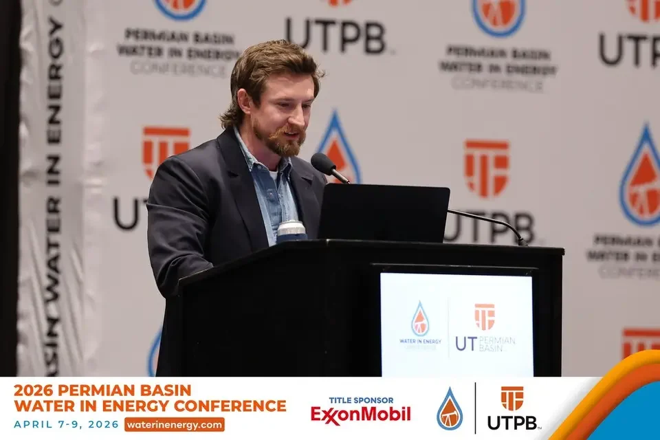 Christian Wallace speaking at the Permian Basin Water in Energy conference.