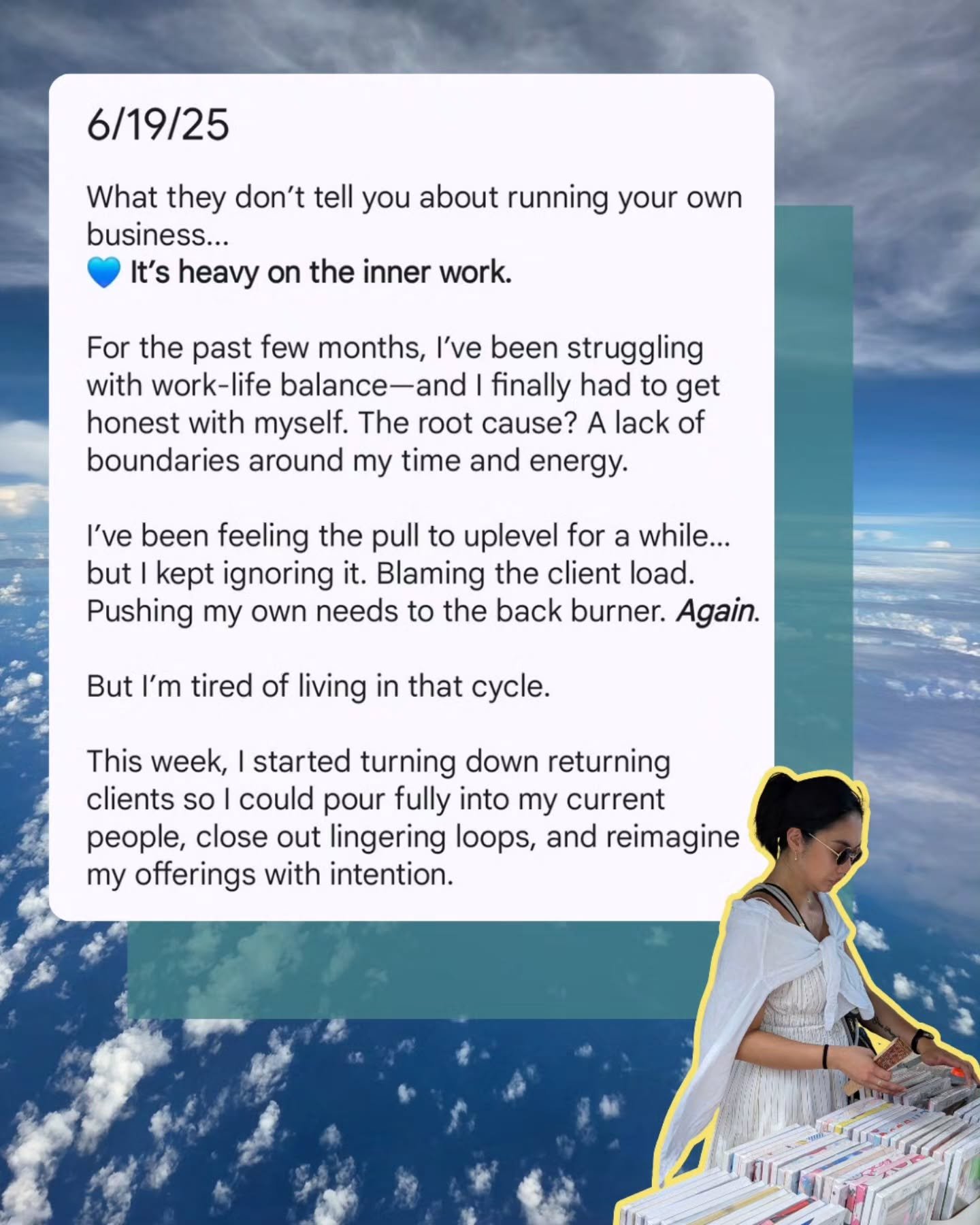Getting a lil vulnerable about where my heart&rsquo;s been lately 💙

What they don&rsquo;t tell you about entrepreneurship is that half, if not most of the journey is invisible

Not just building offers and serving clients&mdash;but doing the inner 