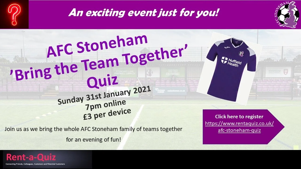 AFC Stoneham Club Quiz - Sunday 31st January @ 7PM 