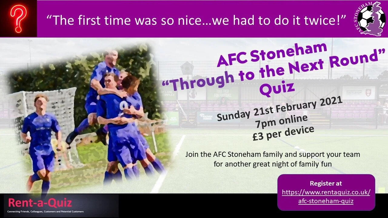 AFC Stoneham 2nd Club Quiz - Sunday February 21st @ 7pm