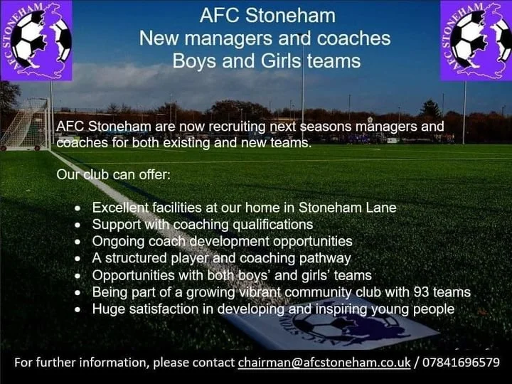 New Managers and Coaches wanted