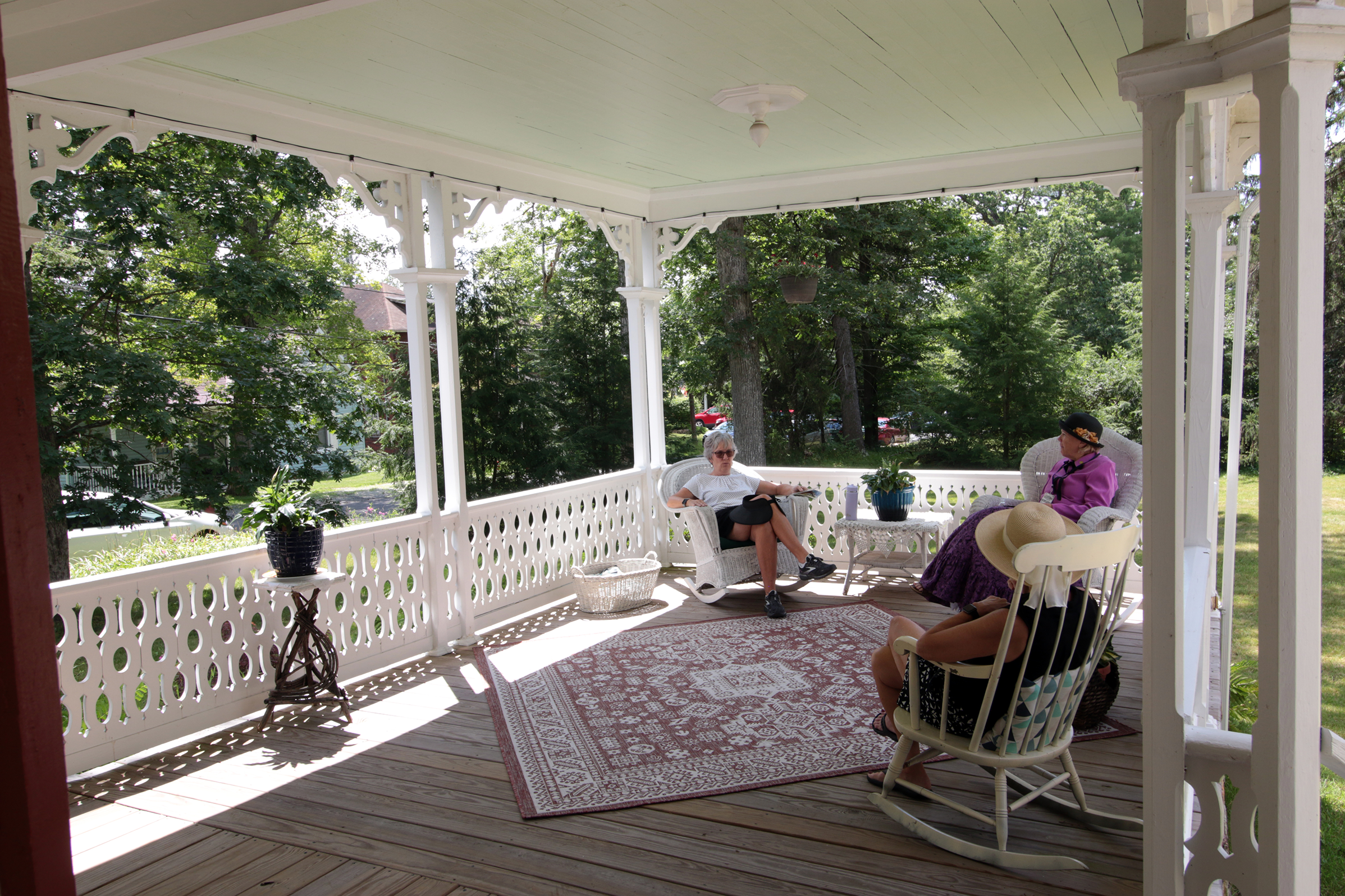 Volunteer, Tammy Ewing takes a break after the tours