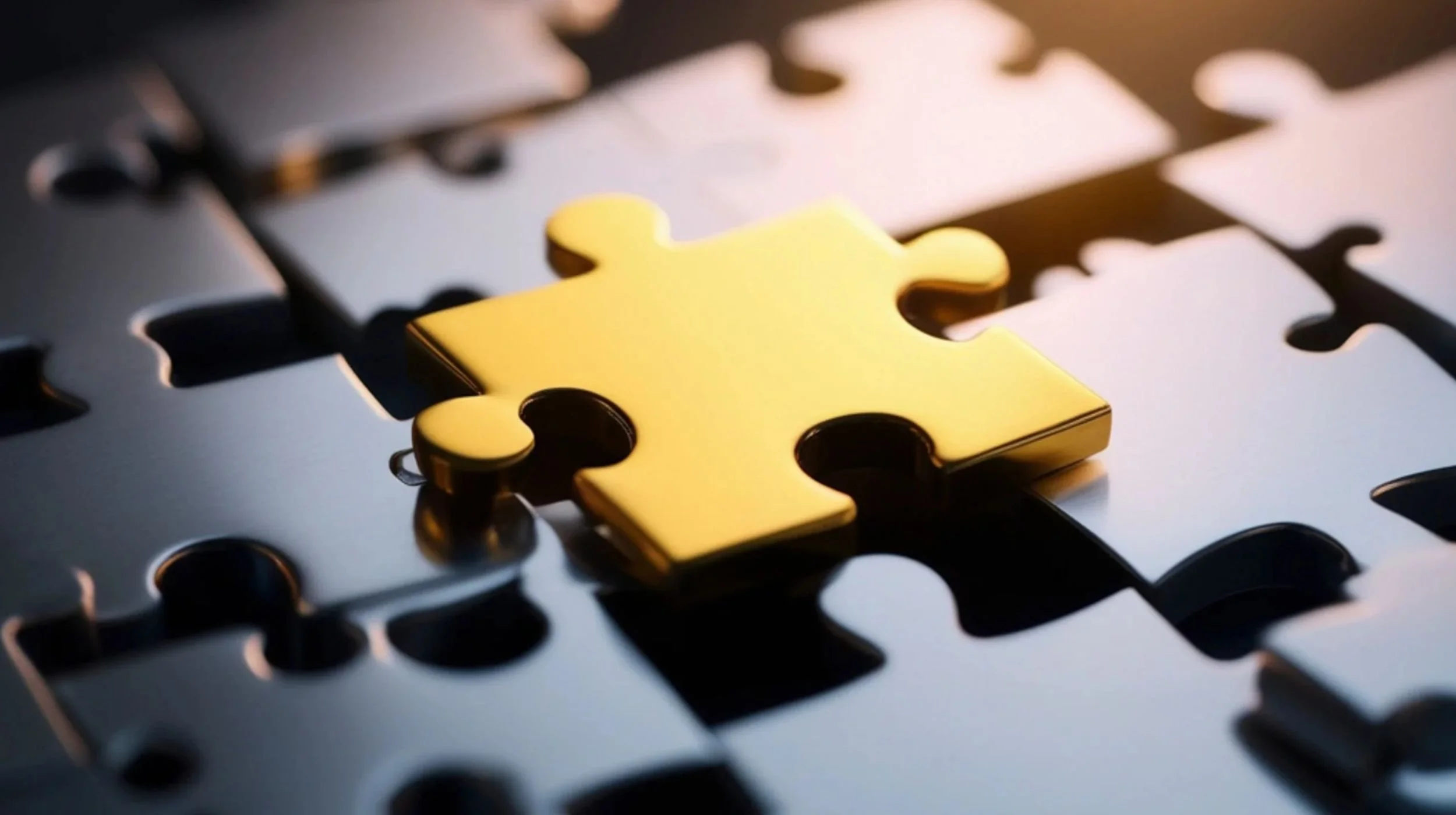 Connected puzzle pieces represent separate sources forming one clear company identity.