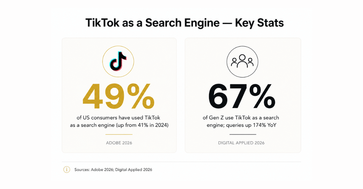 Stats showing TikTok search use among US consumers and Gen Z.