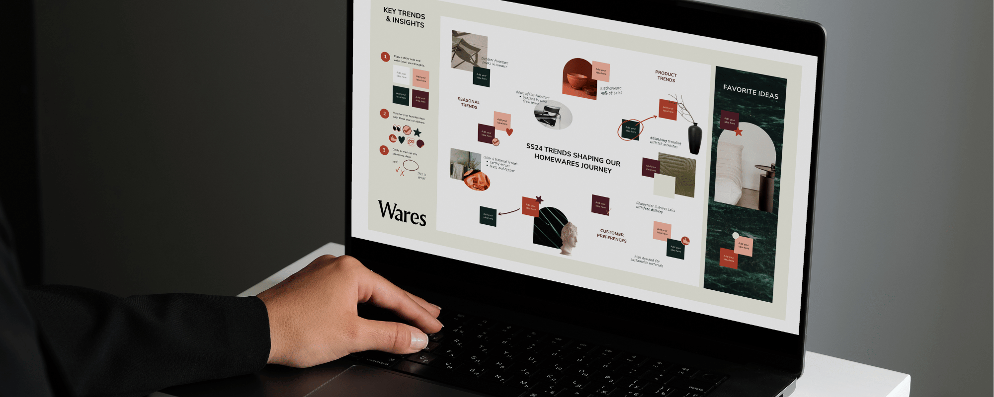 Person reviewing brand strategy trends on a laptop during planning work.
