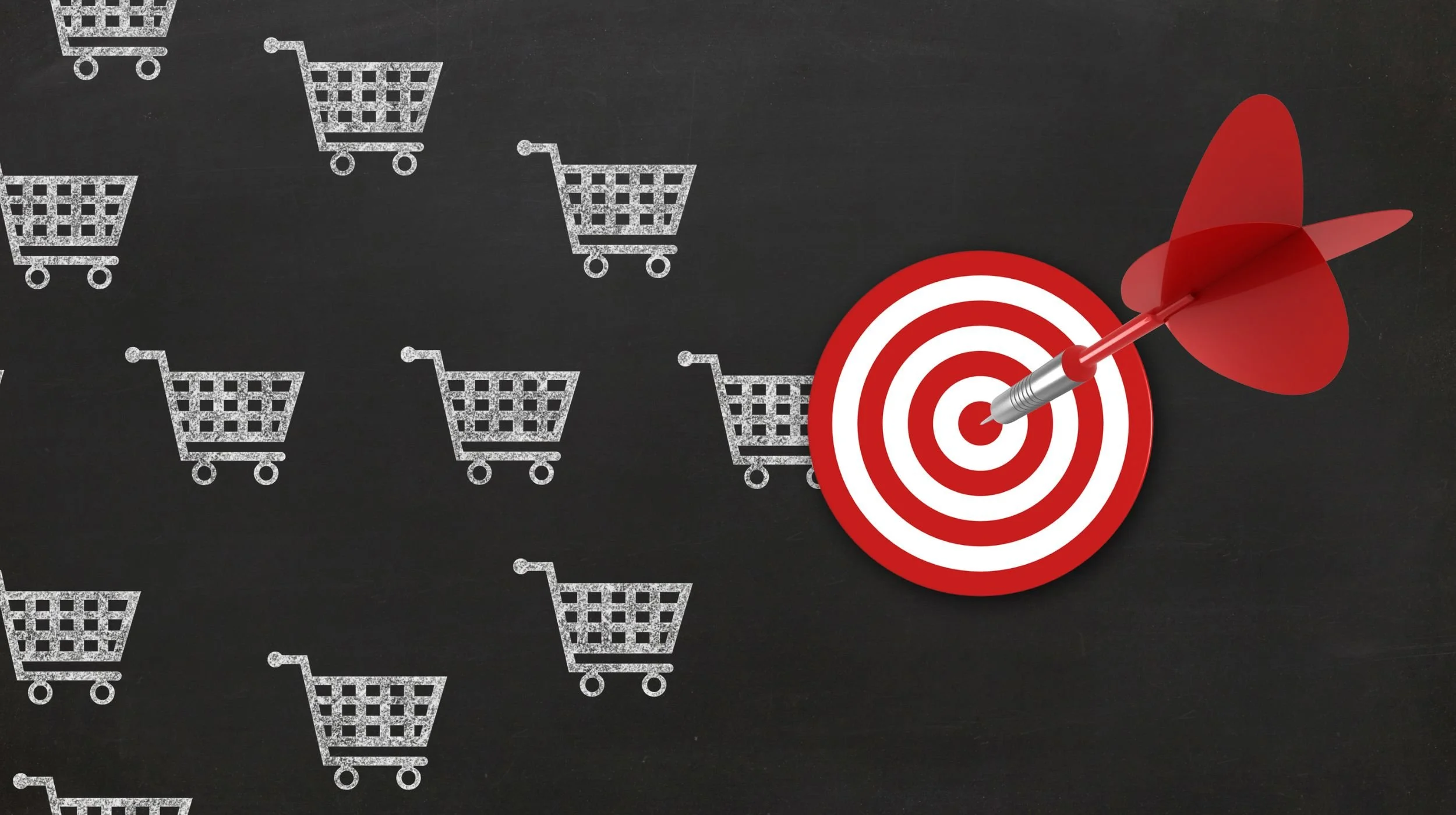 Shopping carts move toward a target symbol showing hidden buyer intent.