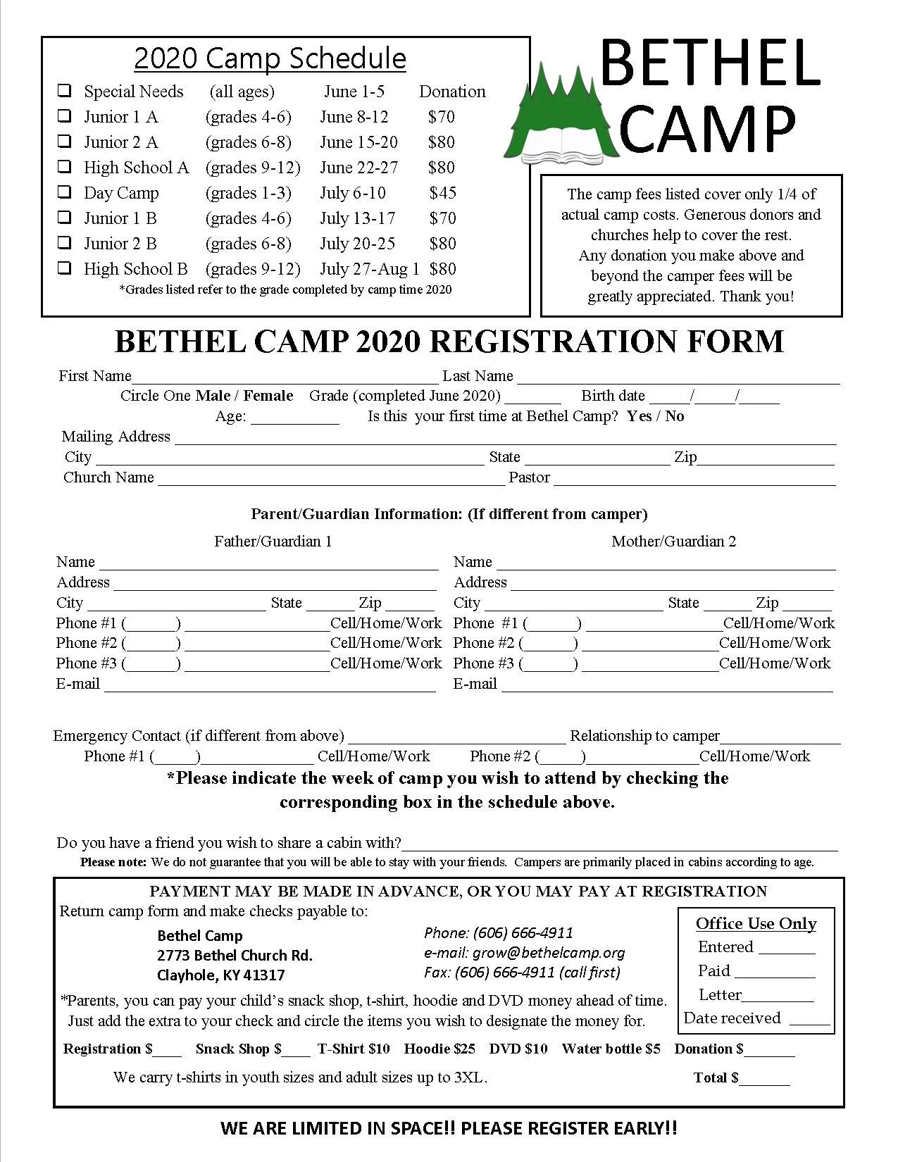 2020 Summer Camp Bethel Camp