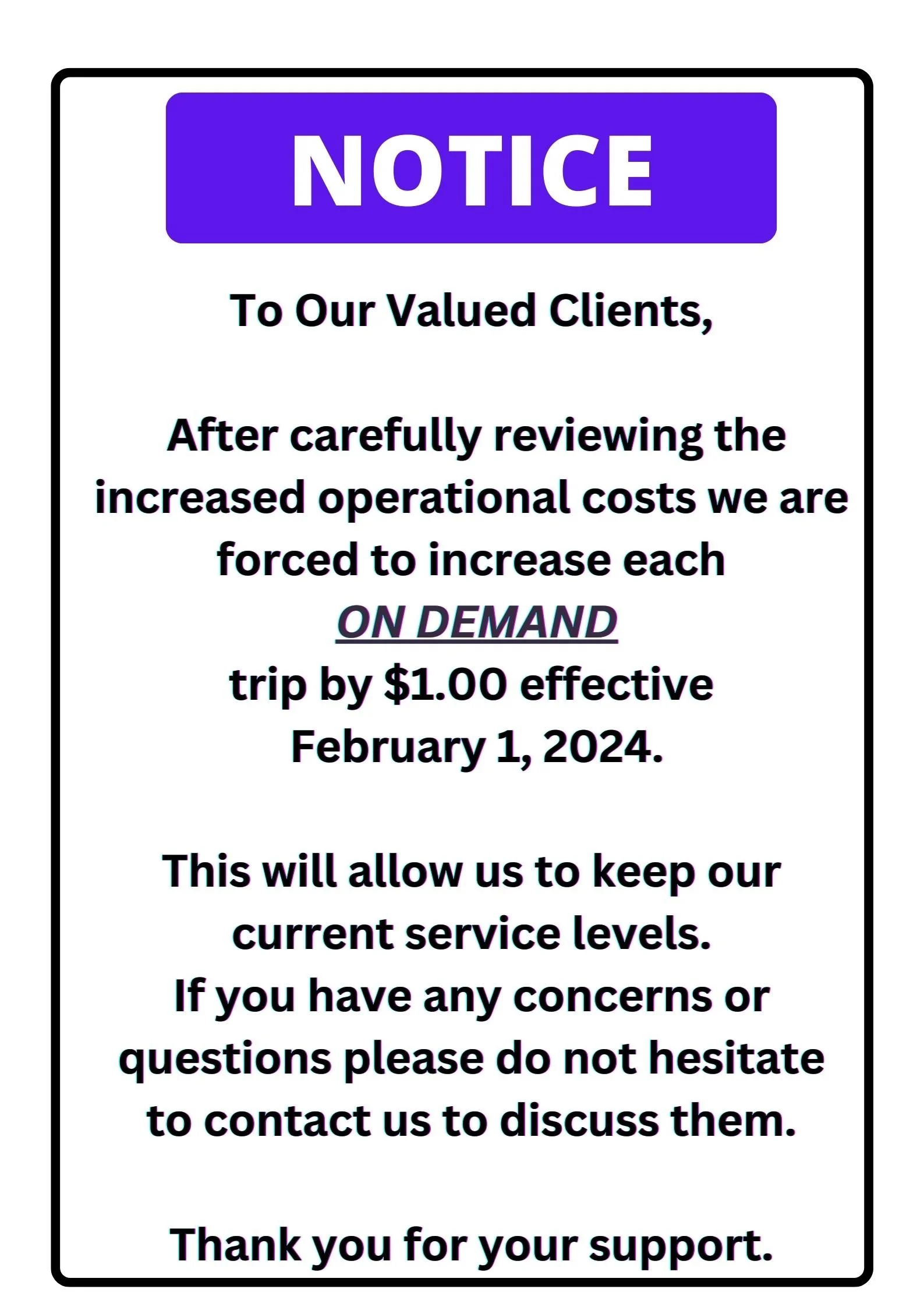 On Demand price increase