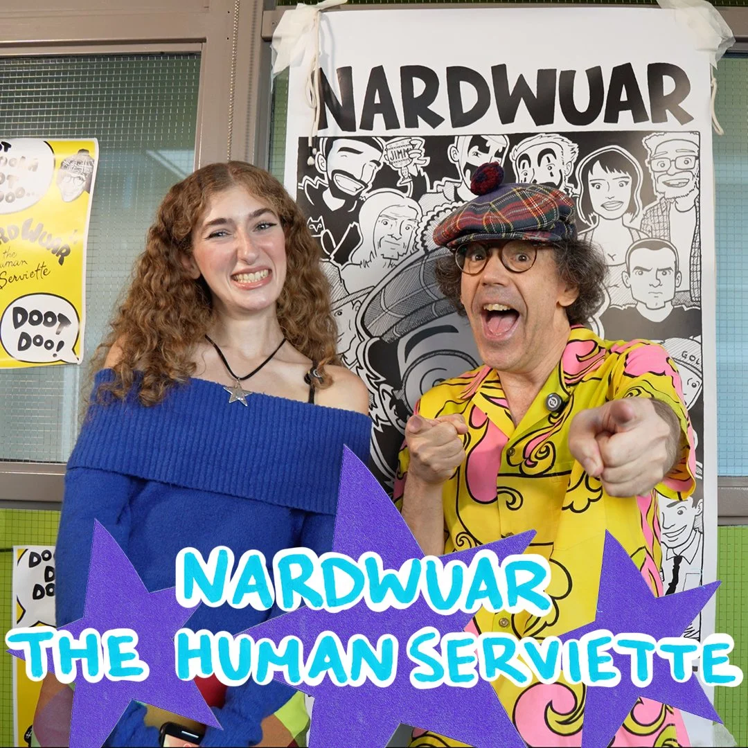       
  
     Nardwuar The Human Serviette on his POP Montreal video vault, his favourite food &amp; why nervous is good   Sarah got to chat with Nardwuar The Human Serviette before his video vault at POP Montreal. They spoke about the show, pre-int