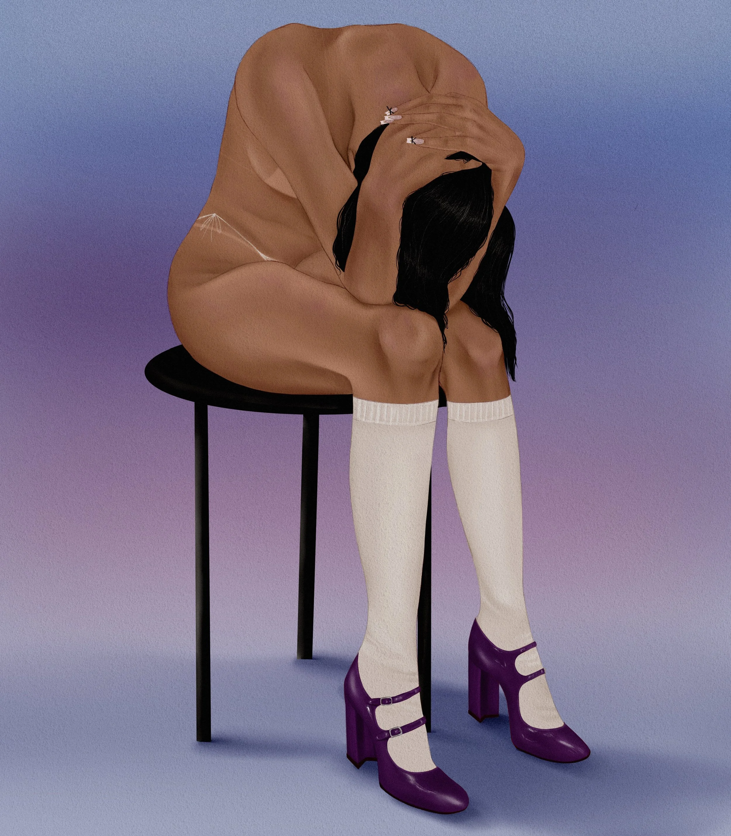 Figurative painting by Lana Denina Cohen titled “I wish This Pain Would Stop” depicting a woman struggling with mental health