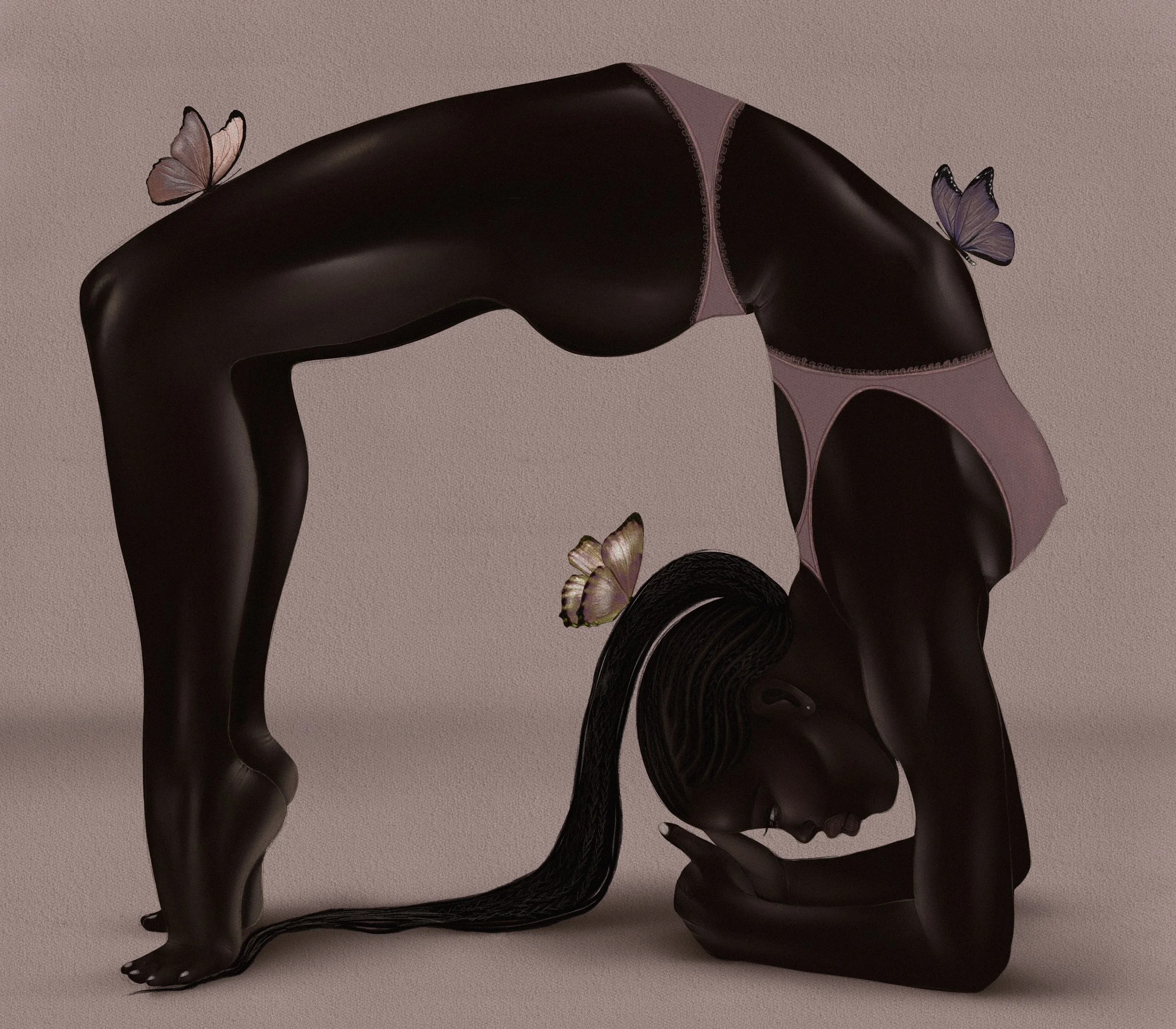 Figurative painting by Lana Denina Cohen titled “I Promise I Won’t Break Anymore,” depicting a woman in an intimate, vulnerable yoga pose exploring healing, resilience, and emotional repair.