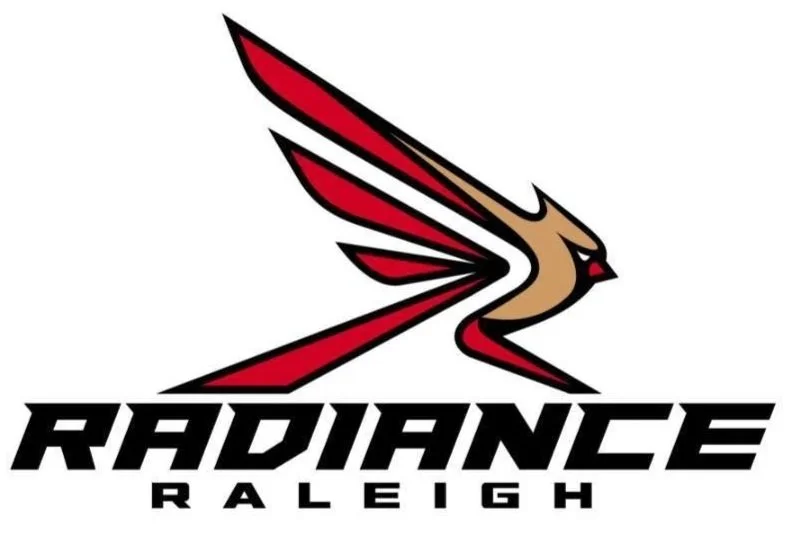Logo of a red and beige bird with black accents, with the word 'Radiance' in bold black letters and 'Raleigh' underneath.