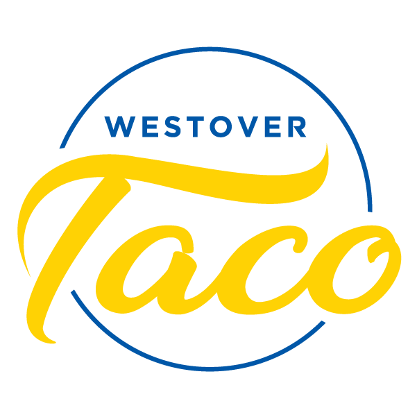 Logo for Westover Taco with the word 'Taco' in yellow script and 'Westover' in blue uppercase above it, encircled by a thin blue stroke.