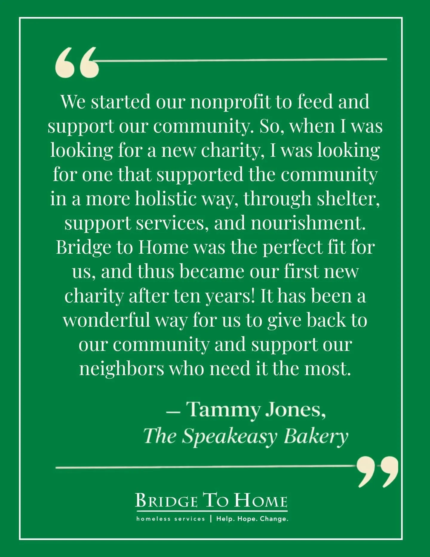 Nonprofit supporting nonprofit. Community supporting community. 💚🥧

We&rsquo;re incredibly grateful to @thespeakeasybakery for choosing Bridge to Home as the beneficiary of their Pi Day Auction 🥧✨

Every March 14th, their amazing community comes t