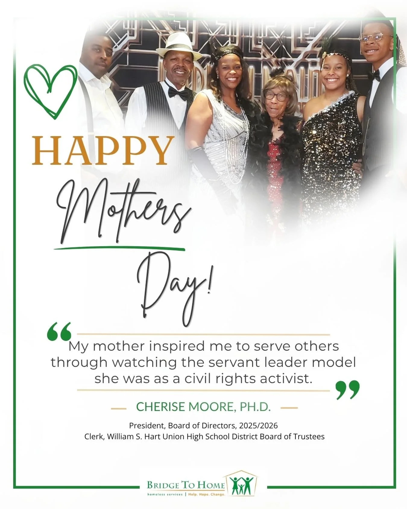 This Mother&rsquo;s Day, we&rsquo;re honoring the women who inspire service, strength, and compassion across generations. 💚

Bridge to Home Board President Dr. Cherise Moore shared that her mother&rsquo;s example as a civil rights activist and serva