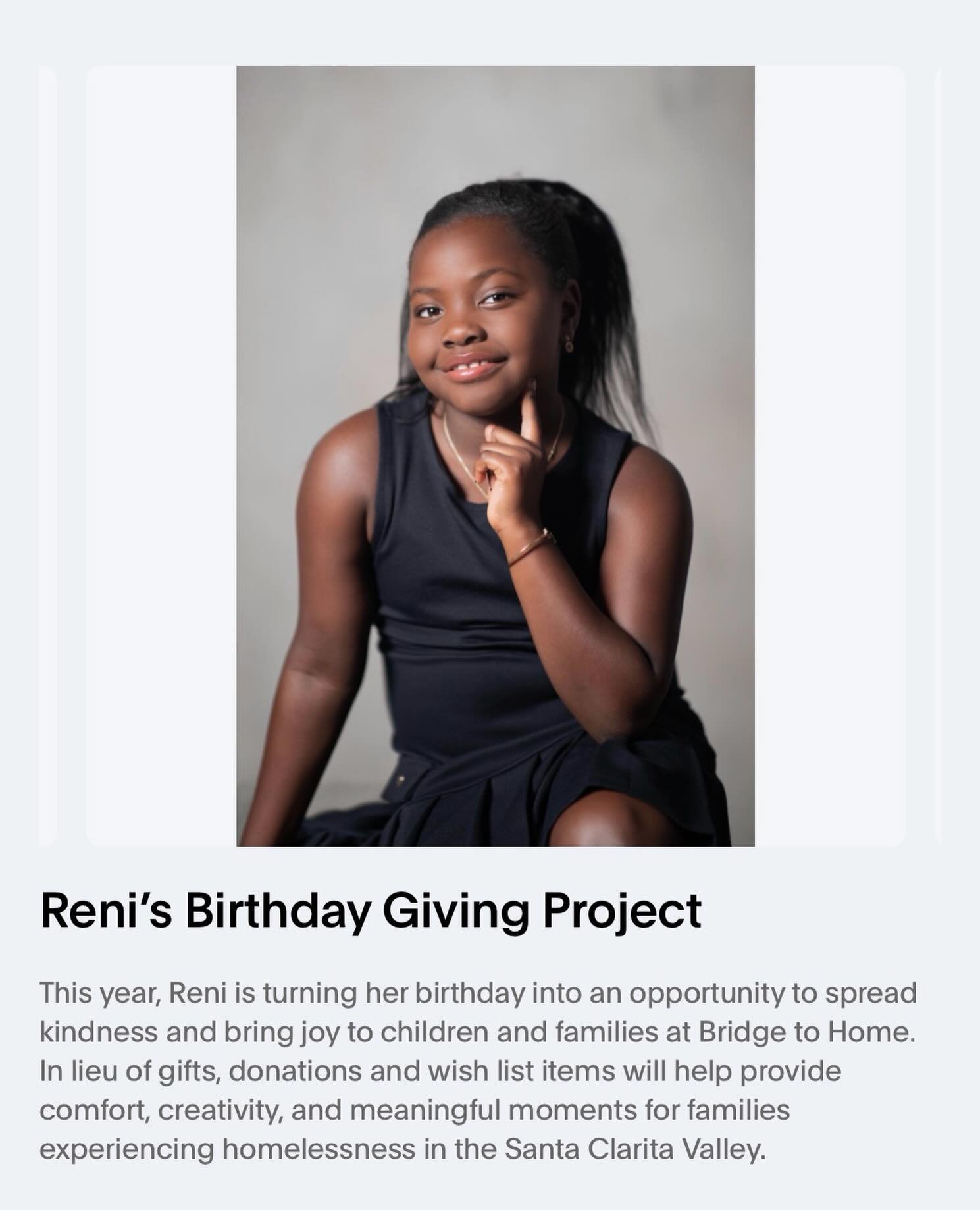 Turning birthdays into something bigger than gifts💚

This year, Reni chose to celebrate by giving back to children and families staying at Bridge to Home experiencing homelessness in the Santa Clarita Valley.

If you or someone you know would like t