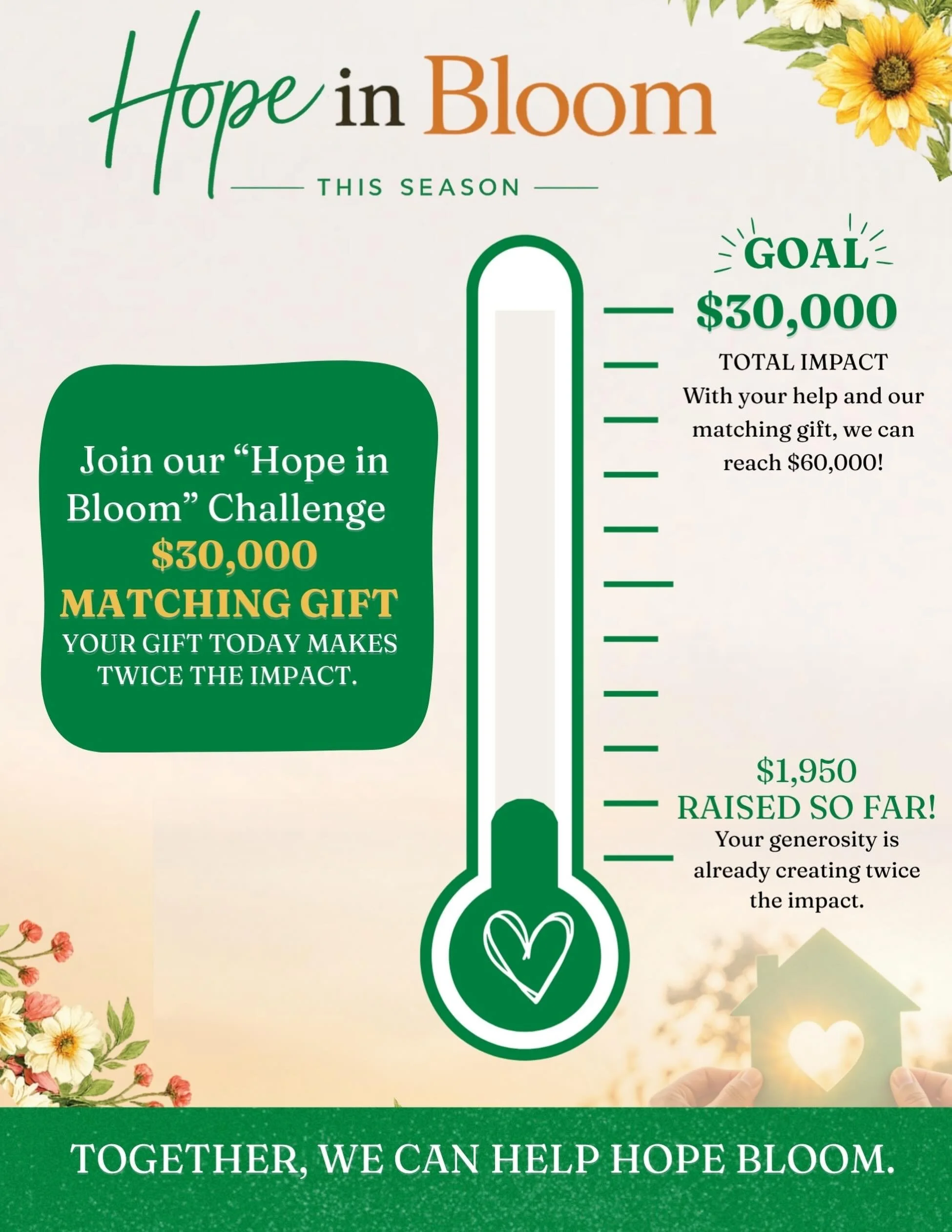 A seed of hope can change everything 🌼✨ Because of our matching gift challenge, your gift today will go twice as far to help provide shelter, stability, and support to those who need it most 💚🏡

Together, we can turn compassion into action and hel