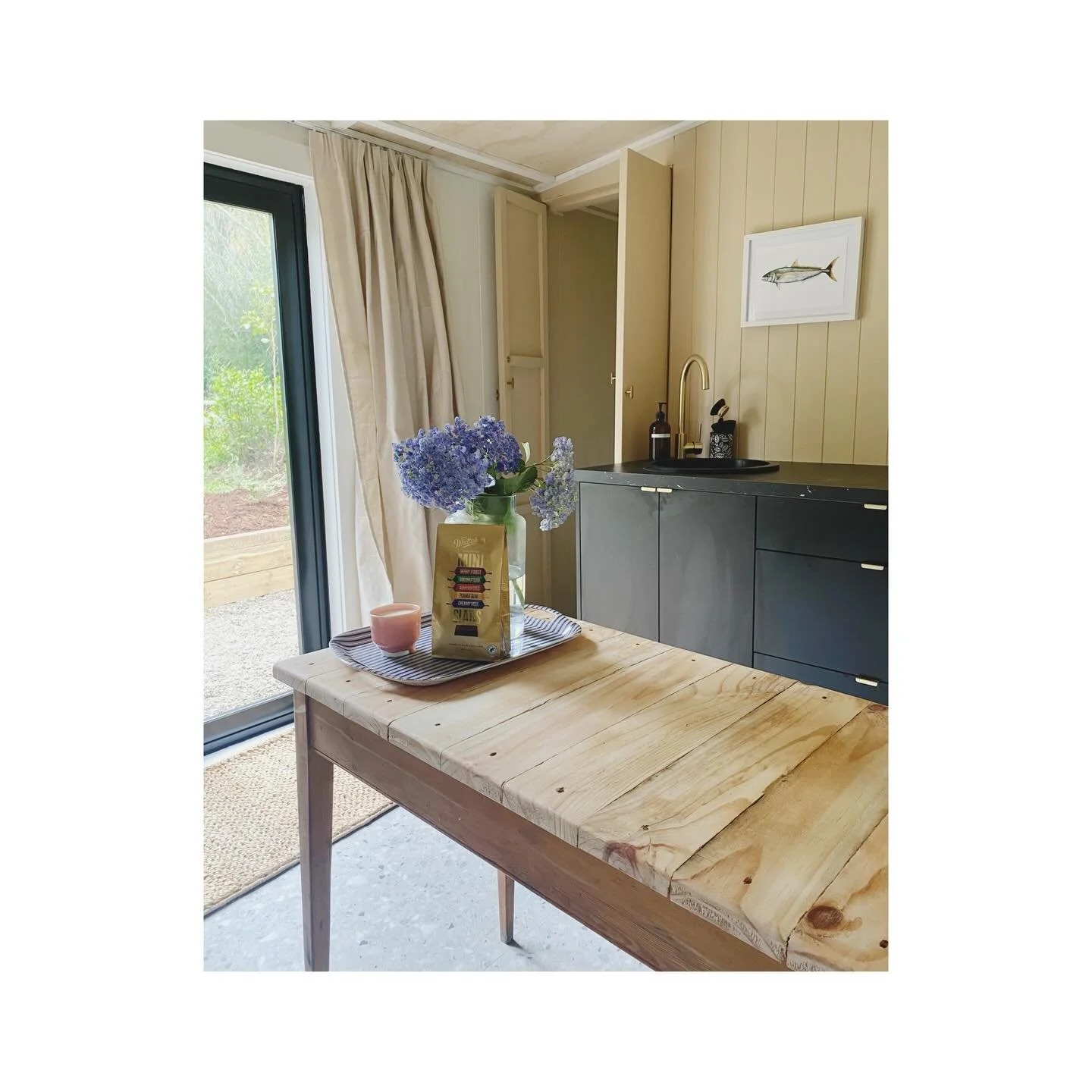 Ready for our very first guests in the Garden Room! Love this little upcycled Oregon pine table that was in the Store bathroom and now has a new pallet top and fits perfectly in the garden room. Upcycle, reuse, reimagine. 

#avillagestay #shorttermac