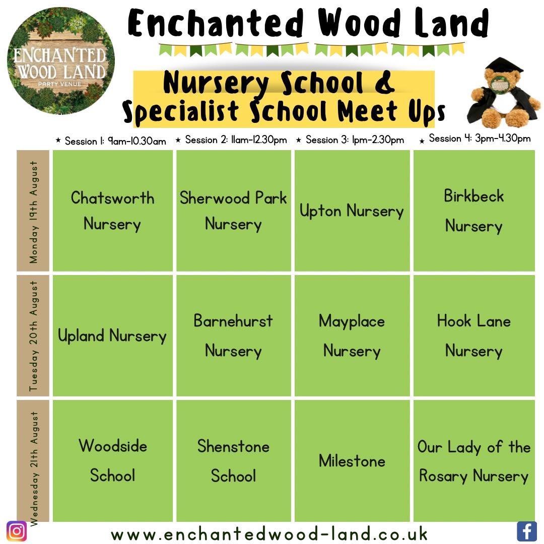 *Nursery School and Specialist School Meet Ups* 🧸 

Come and join us in August to meet some new nursery or specialist school friends. (Specialist school current early years children welcome to join too) ⬇️

Monday 19th August 
9am- Chatsworth Nurser