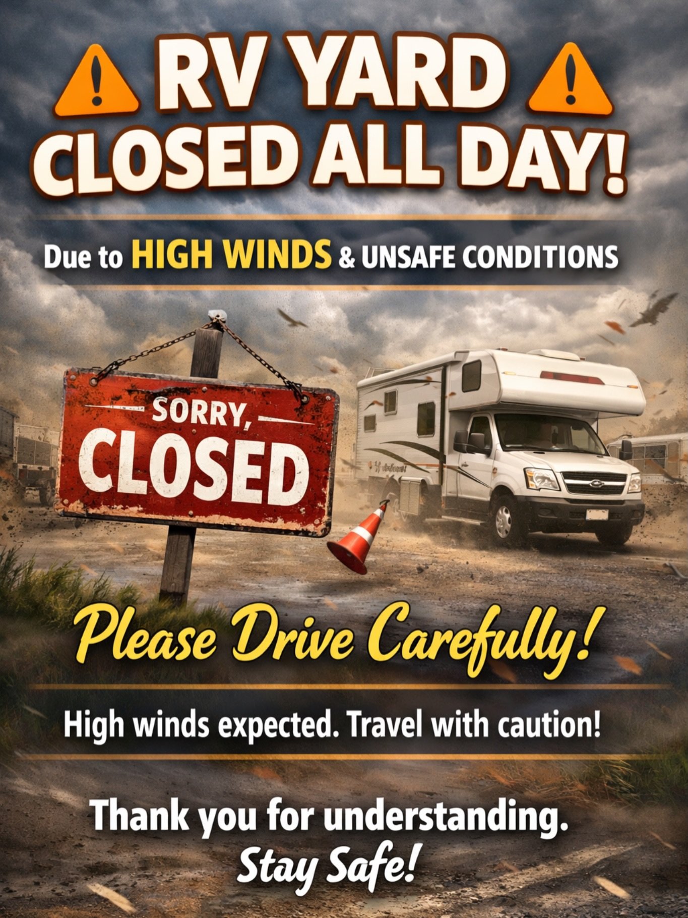 🚨🚨🚨Attention Jimbo drivers 🚨🚨🚨 The hard will be closed due to high winds and will reopen tomorrow! Drive safe and be careful while these conditions pass!
