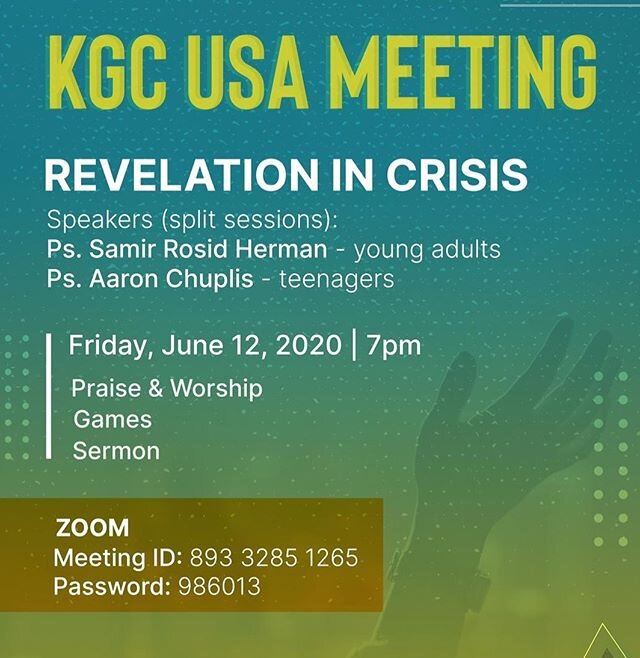 We will have a join young adults and teens meeting tonight at 7pm via Zoom.
⠀⠀⠀⠀⠀⠀⠀⠀⠀
There will be youth from Southern Cali, Atlanta, Dover, Philly, Tampa and Orlando.