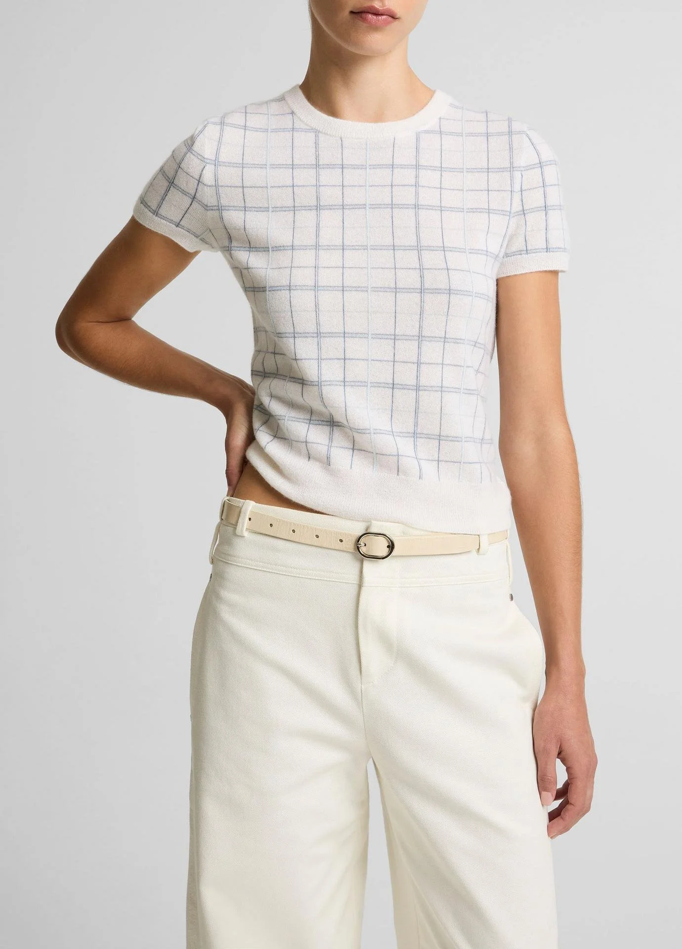 Vince Plaid Short Sleeve Sweater