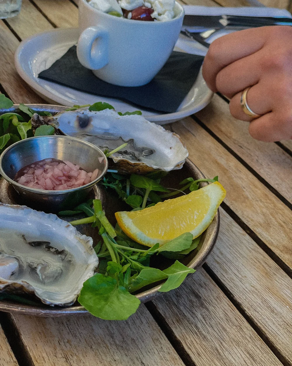 An oyster starter at The Wheatsheaf Inn in the quaint village of Northleach.