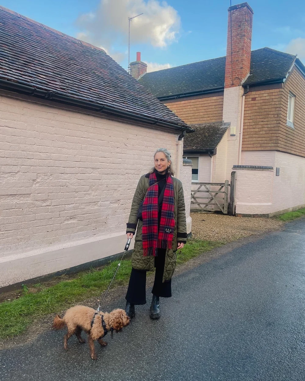 Quilted Barbour coat dog walking outfit