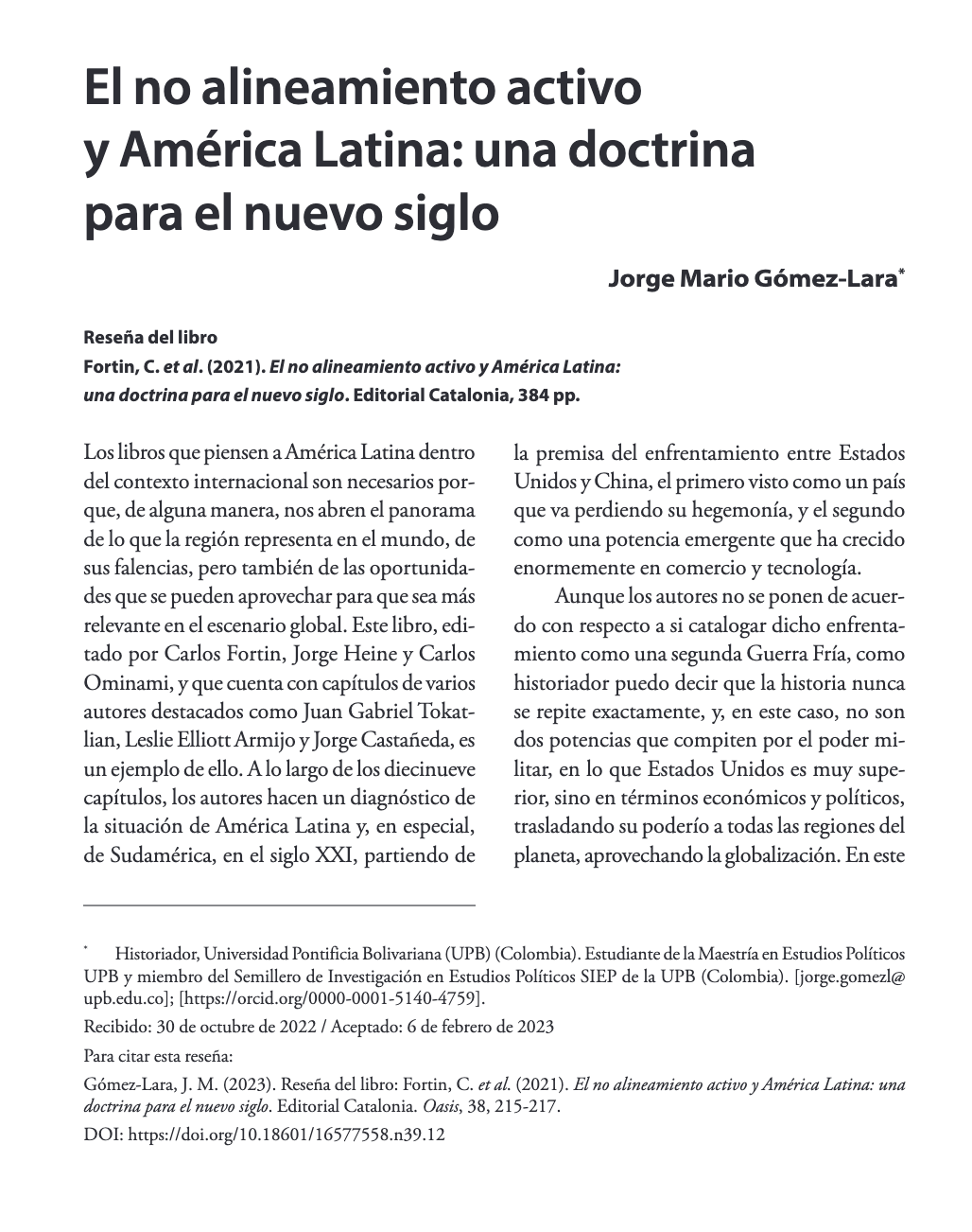 Reseña del libro - El no alineamiento activo y América Latina: una doctrina para el nuevo siglo