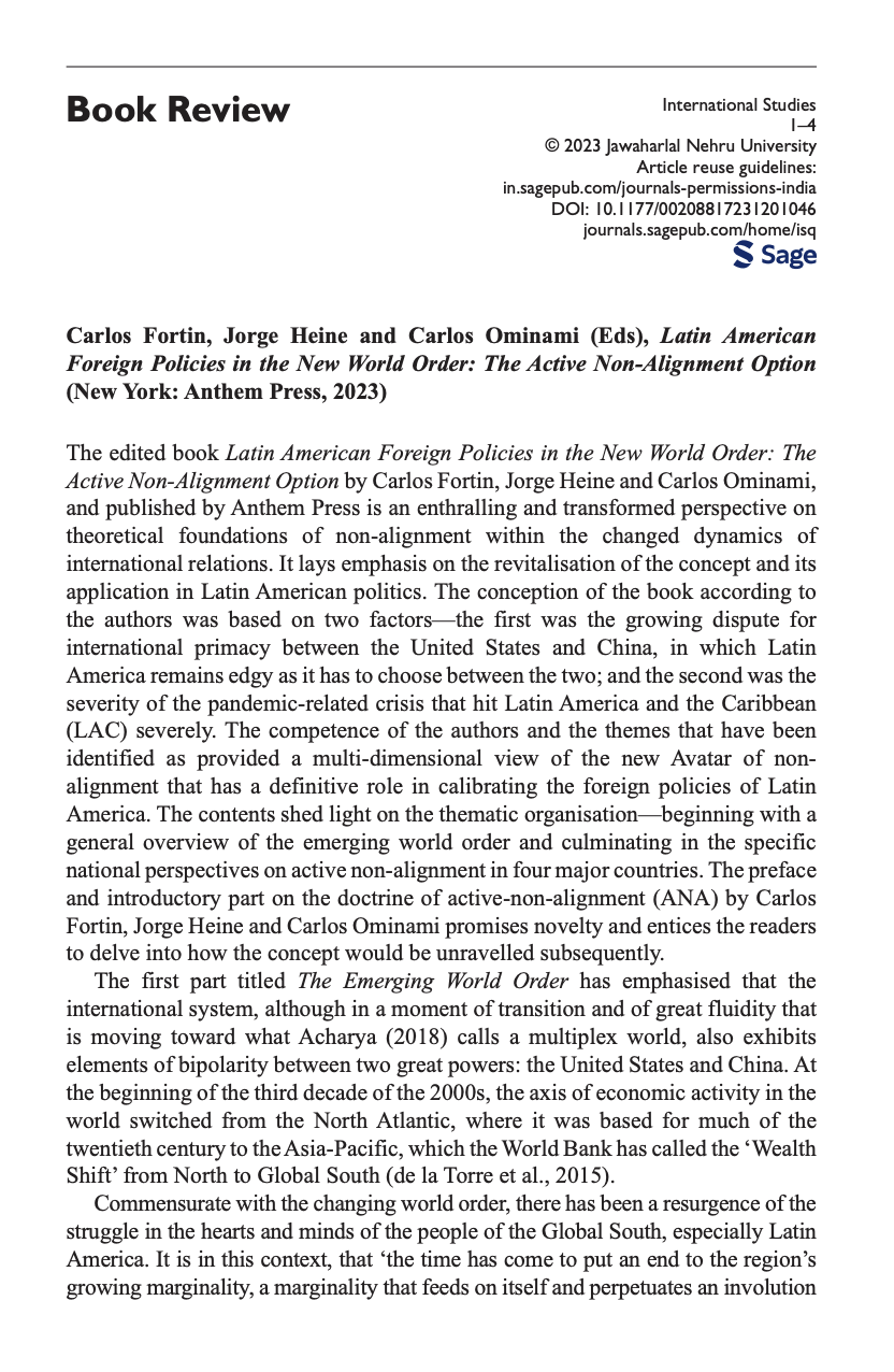 Book Review -  Latin American Foreign Policies in the New World Order: The Active Non-Alignment Option