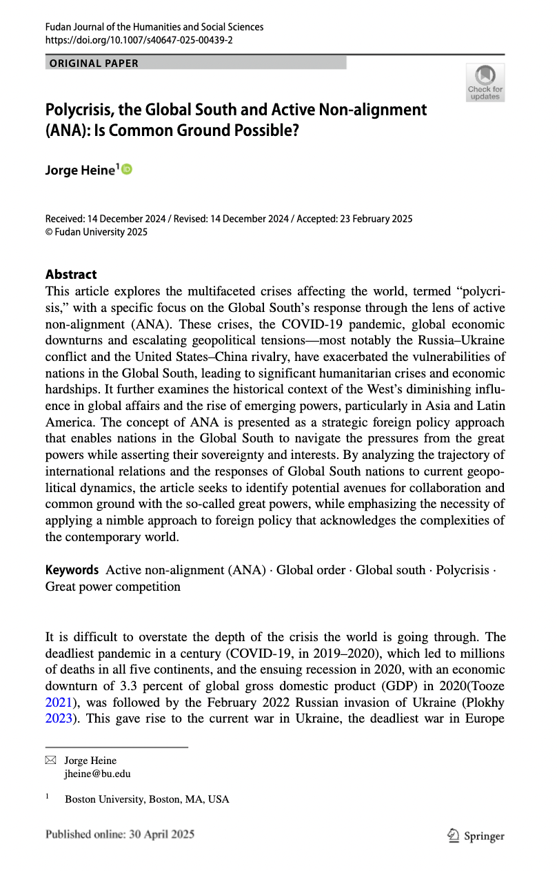 Polycrisis, the Global South and Active Non-alignment (ANA): Is Common Ground Possible?