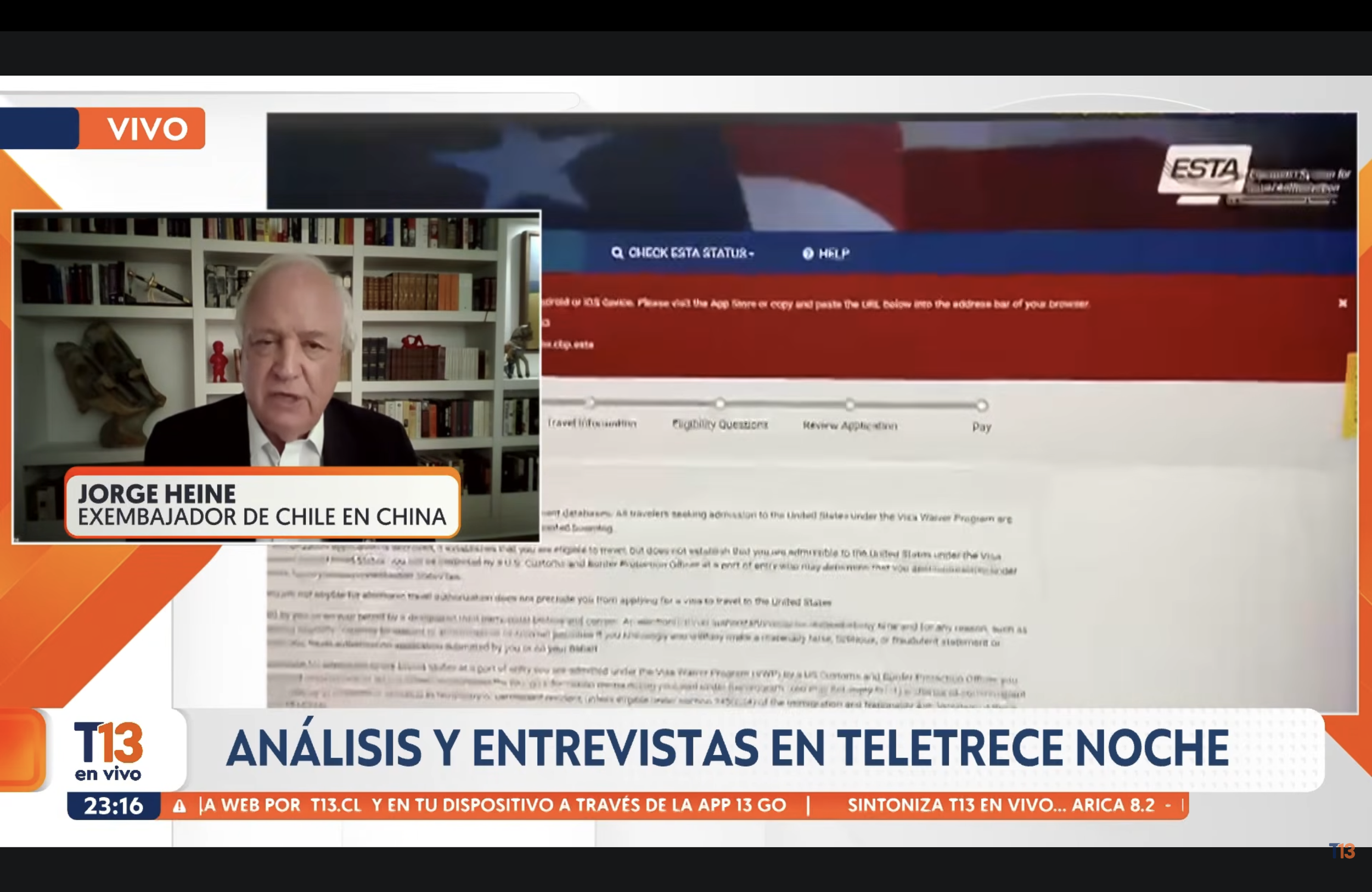 Entrevista a exembajador de Chile, Jorge Heine - T13 Noche