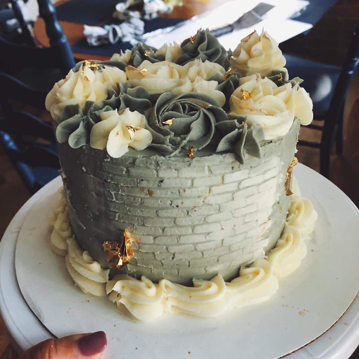 A mini birthday cake for my sister in law! I&rsquo;m not sure if it&rsquo;s because fall is creeping this way but I&rsquo;m loving the grey buttercream these days.