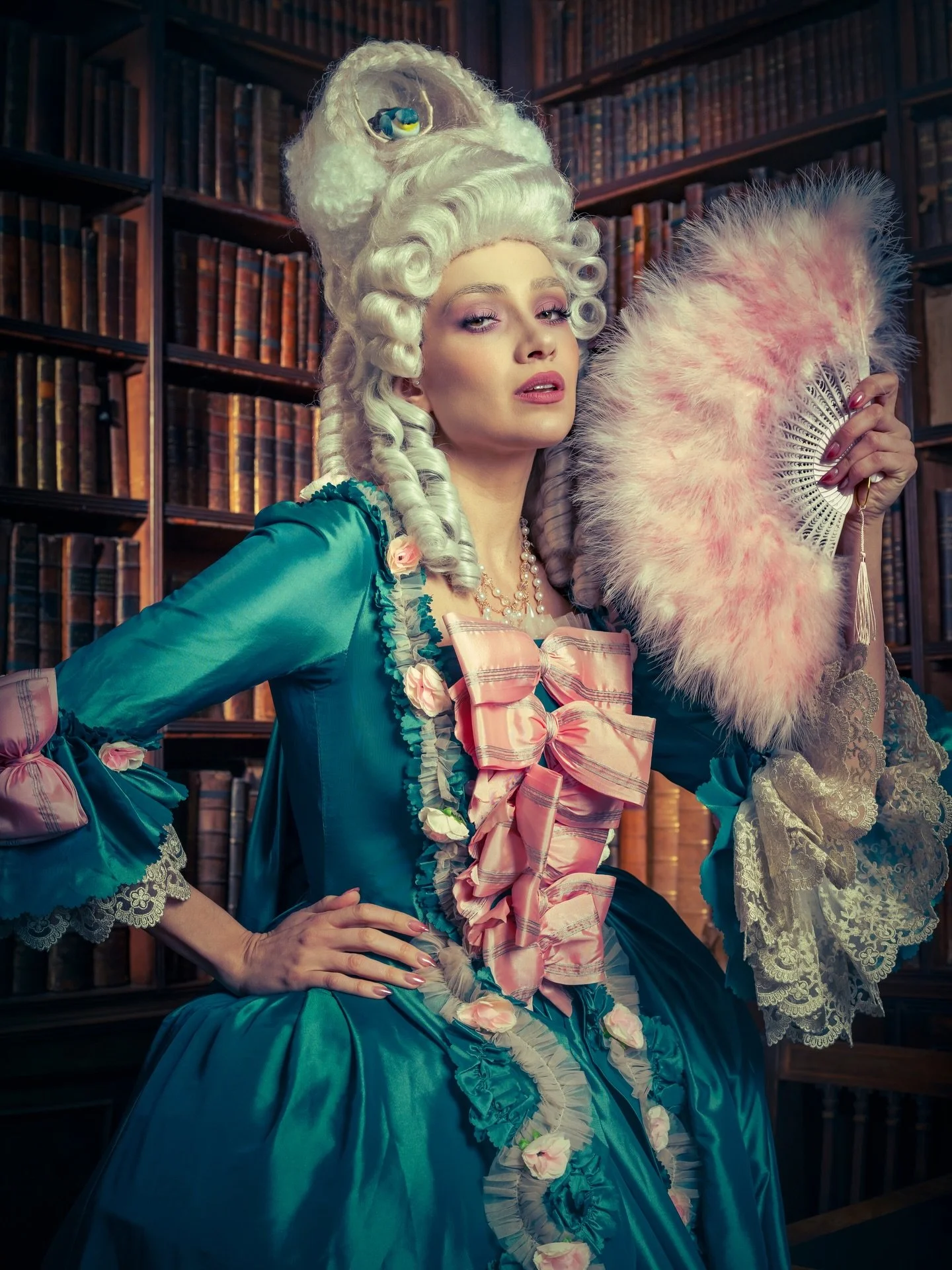Rococo style fashion portraits of Xenia at Meynell Langley Hall, styled by @tabithaboydell