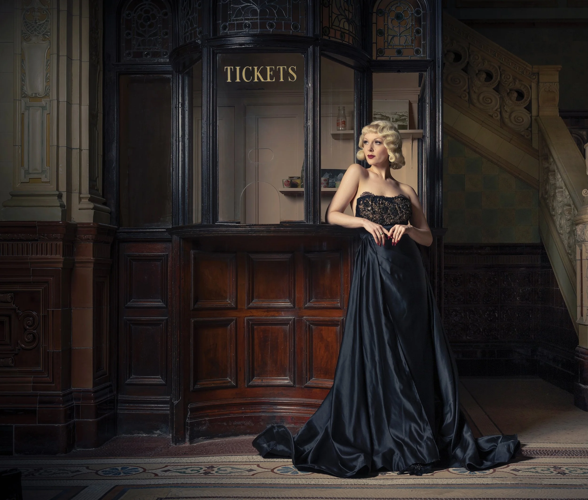 Portrait of Daisy Devell at the Winter Gardens in Morcambe. Styling by Tabitha Boydell.