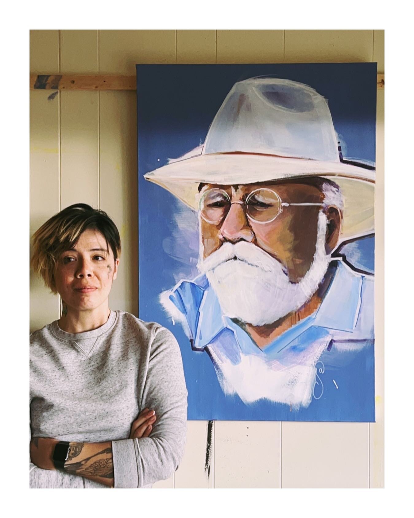 Portrait commission, featuring an Alyssa for scale. My face tho 😝🤷🏻&zwj;♀️🦦
&bull;
#acrylicpainting #commission #portrait #newmexicotrue #newmexicoartist