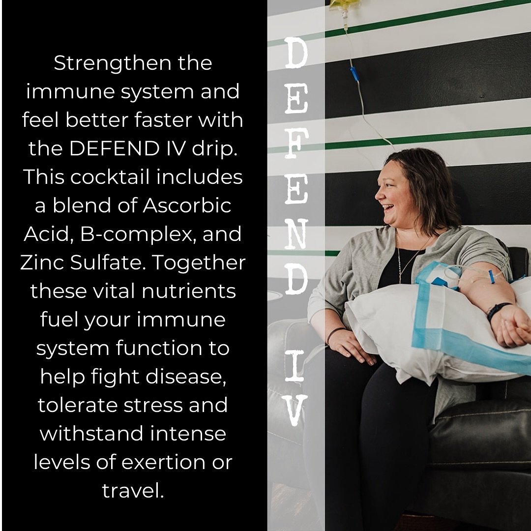 DEFEND | IMMUNITY COCKTAIL

Strengthen the immune system and feel better faster with the DEFEND IV drip. This cocktail includes a blend of Ascorbic Acid, B-complex, and Zinc Sulfate. Together these vital nutrients fuel your immune system function to 