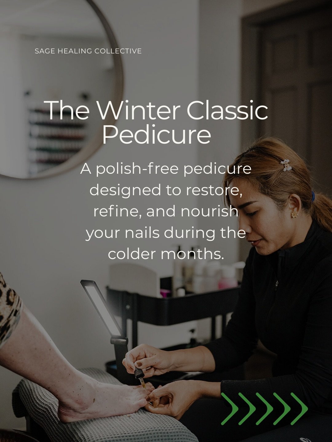 ❄️ The Winter Classic Pedicure ❄️

Winter is nail health season. Cold air, dry skin, and boots can leave nails brittle and cuticles stressed&mdash;so we created a polish-free pedicure focused on restoration, hydration, and natural shine.

✨ Nail shap
