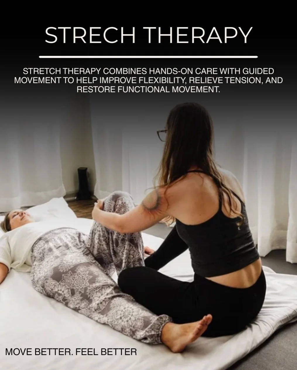 Stretch Therapy at Sage blends hands on care with guided movement to help you feel more open, aligned, and at home in your body!

By allowing the body to fully relax while a trained practitioner supports and deepens each movement, assisted stretching