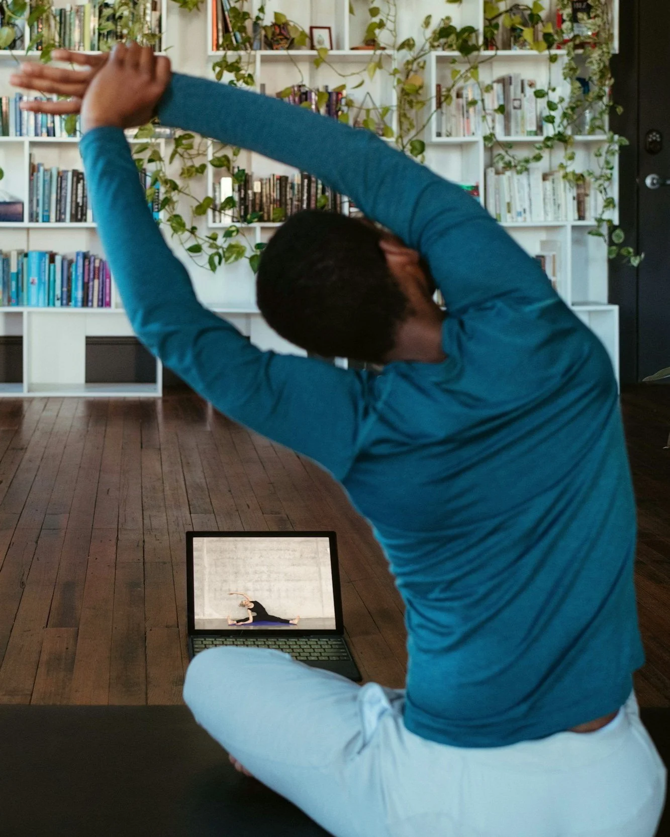 young boy stretching