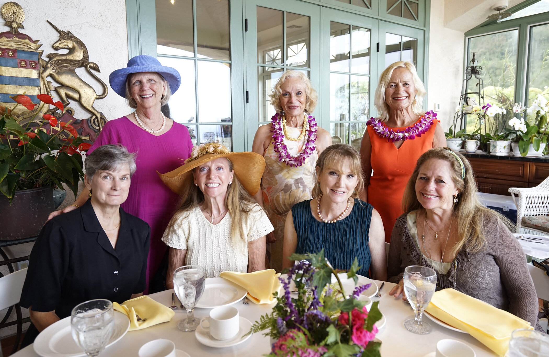  High tea guests (pictured from left): (top row) Shelley Riebling, Mary Anne Acker, Hanka Symborksi; (bottom row) Kathy Deknis, Diane Green Kathi Mukai, Katherine Paet. 