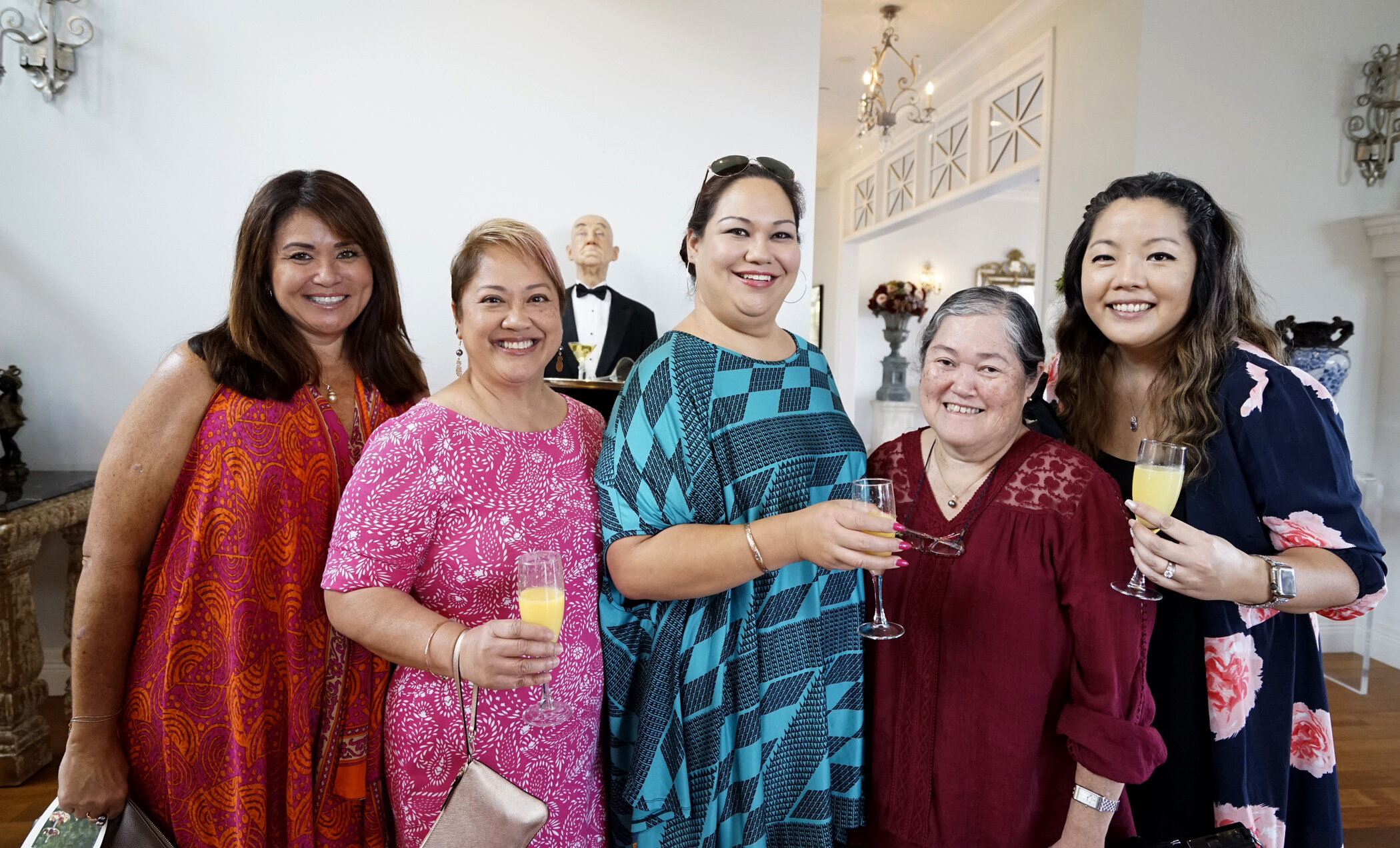  High tea guests (pictured from left): Toni Rojas, Rhonda Barut, Kauwela Bisquera, Kay Leeson, Jamie Adams 