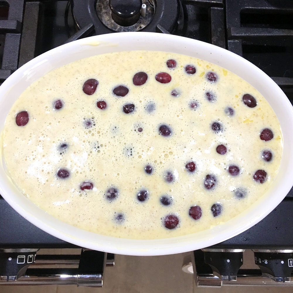 the clafoutis is ready to go into the oven