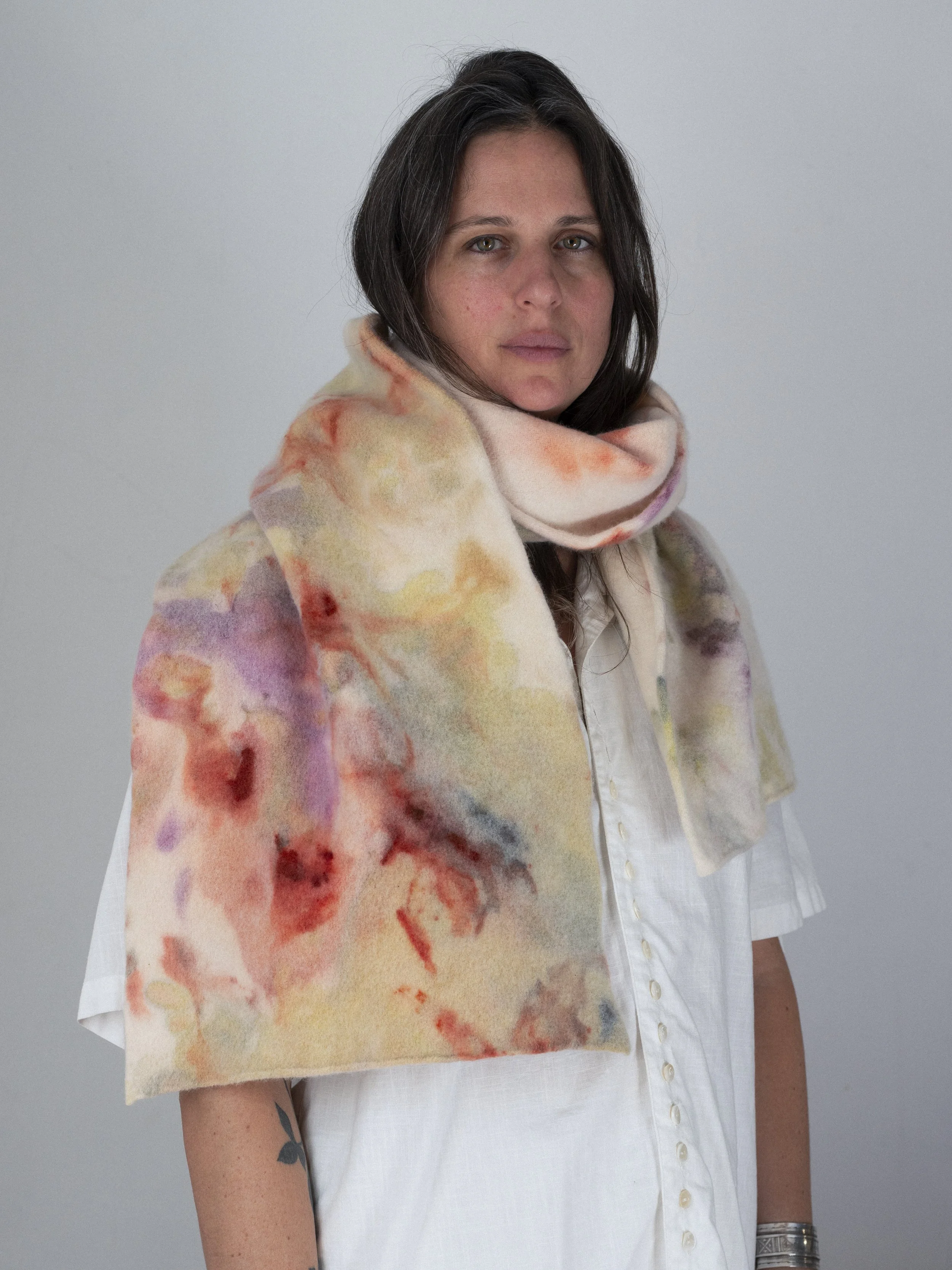 Knitted lambswool big scarf 3 / felted and naturally dyed  / 100% lambs wool