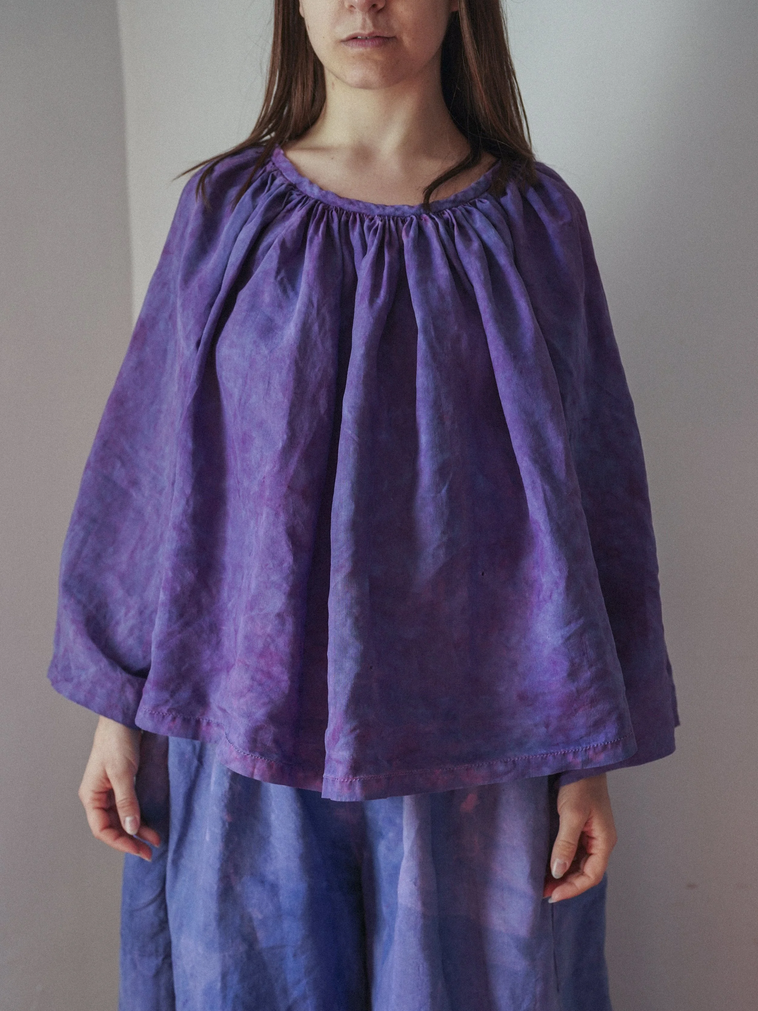 Gather top - purple - naturally dyed with indigo and cochineal - vintage linen - xs-l