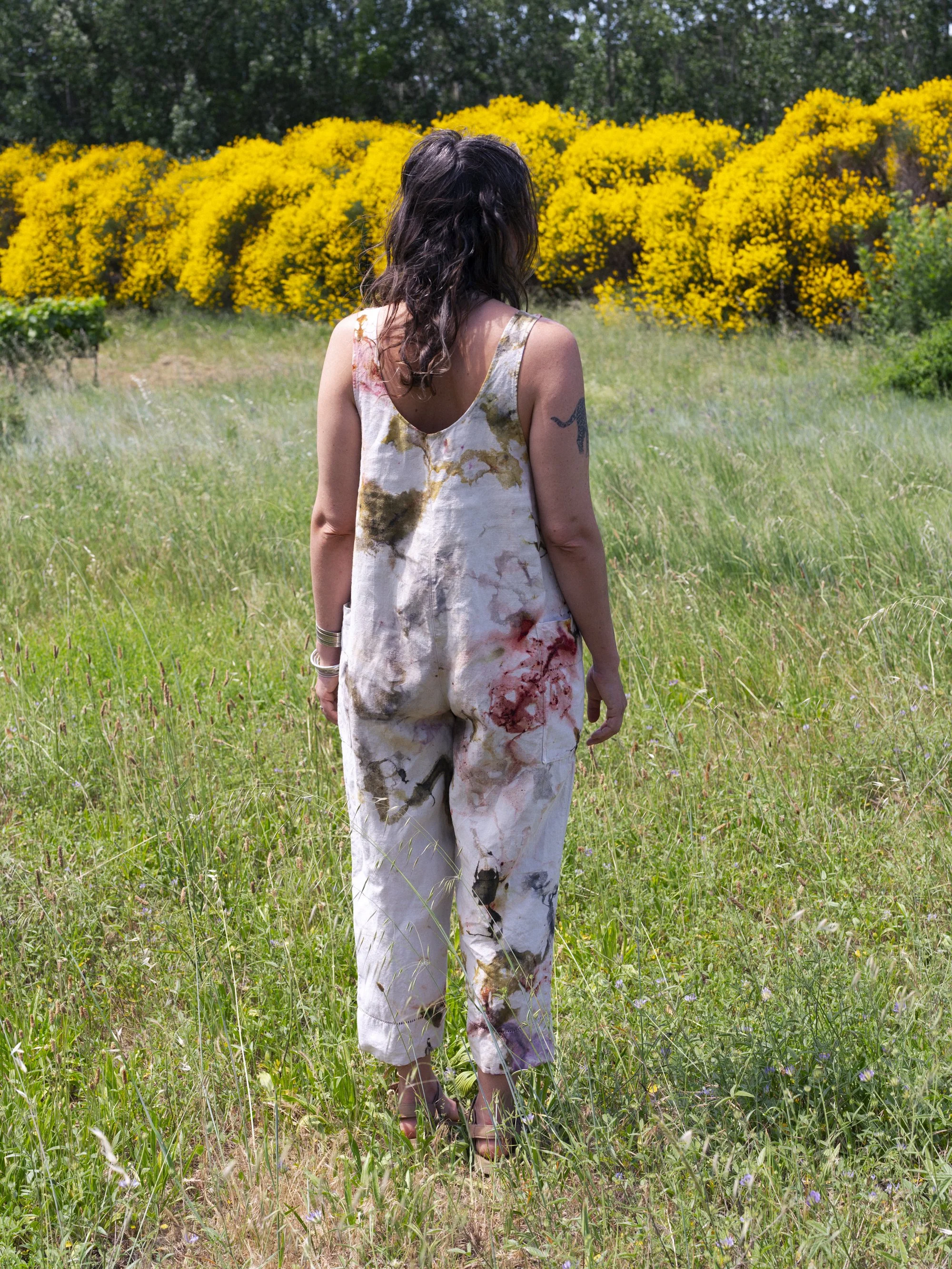 Original overalls - naturally ice dyed with pomegranate and cochineal- vintage linen - s/m